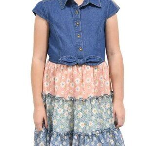Zunie Girls Size XS 5/6 Tiered Lace Skirt Embroidered Denim Dress NWT